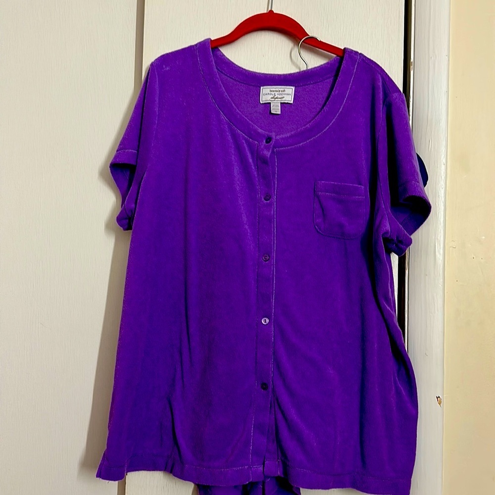 Carole Hochman Short Sleeve Button Front Lavender Heavenly Soft Pajamas Set